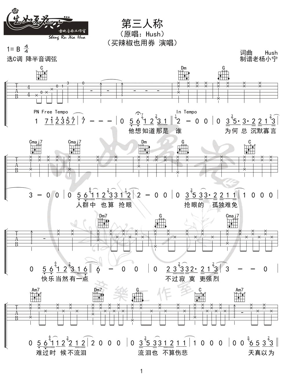 第三人称吉他谱1-Hush