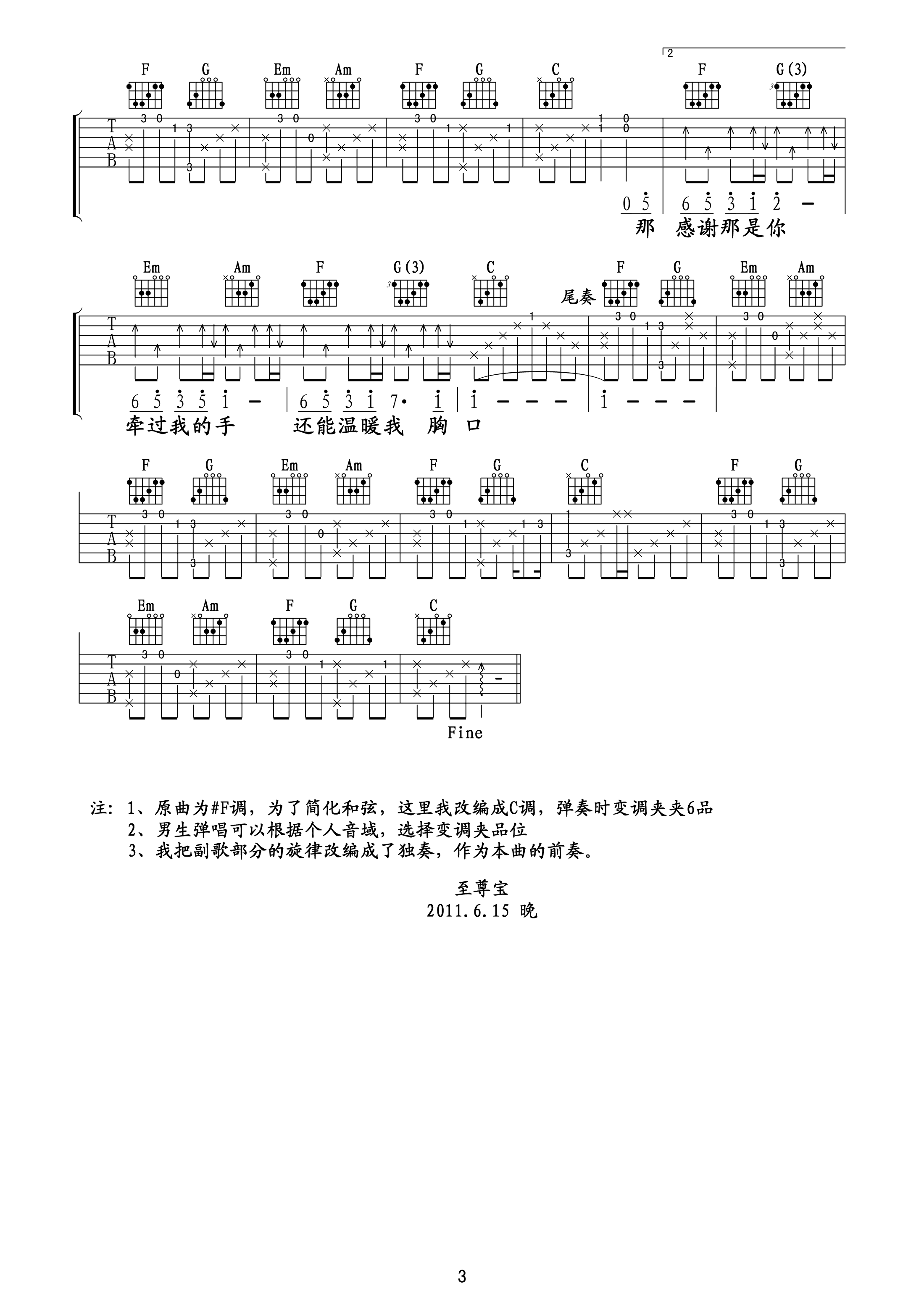 可惜不是你吉他谱3-梁静茹