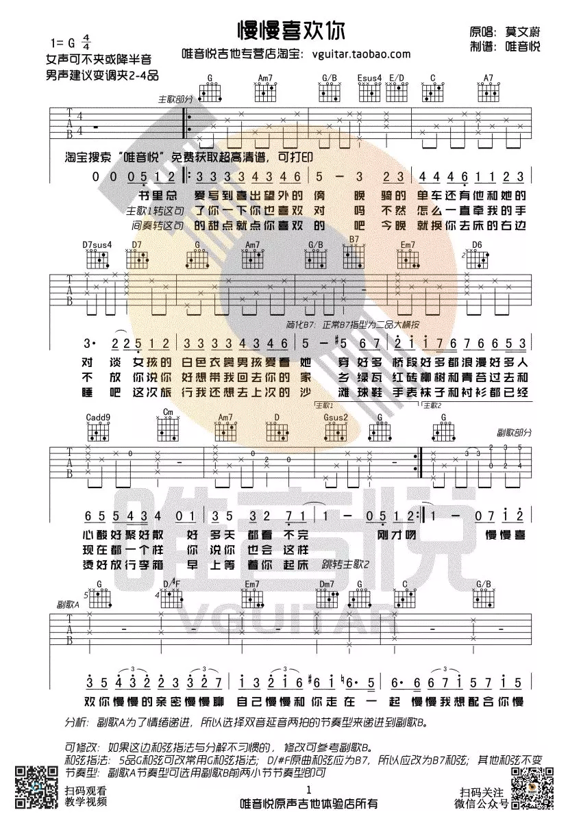 慢慢喜欢你吉他谱1-莫文蔚