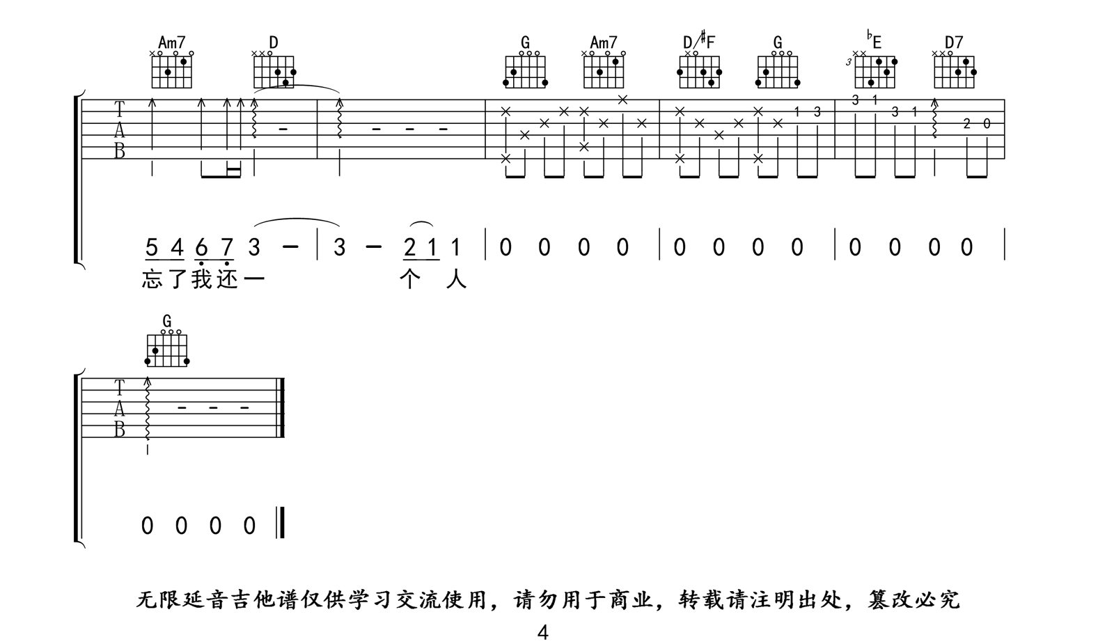 我不愿让你一个人吉他谱4-五月天